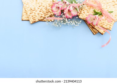 Passover background of matzoh (jewish holiday bread). Top view