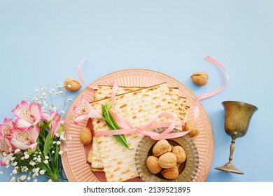 Passover Background Of Matzoh (jewish Holiday Bread). Top View