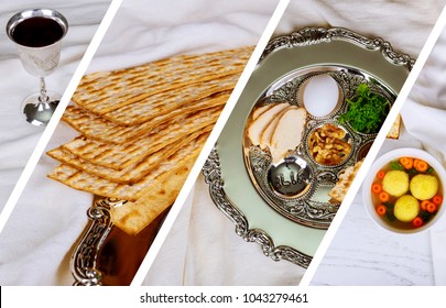 Passover Jewish Food Pesach Matzo And Matzoh Bread Photo Collage Different Picture