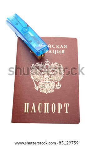 Passport and blue stepler