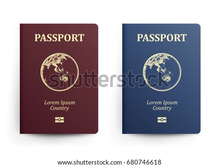 Passport With Map. Australia. Realistic Vector Illustration. Red And Blue Passports With Globe. International Identification Document Blank. Vacation Icon. Front Cover