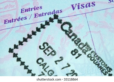 Passport Page With Entry Stamp For Canada