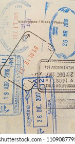 Passport Page Stamps From Airports In Argentina, US, Brazil And The UK