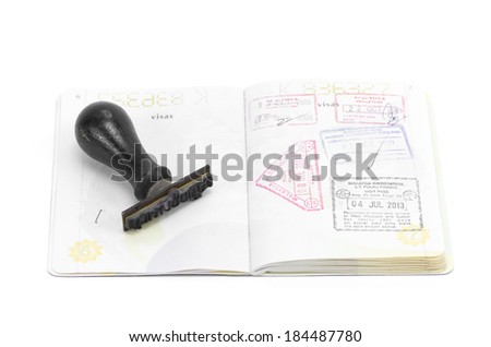 passport pages and immigration stamp