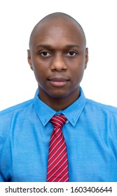 Passport Photo Of African American Businessman Isolated On White Background For Cut Out