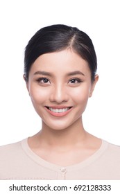 Passport photo of asian female, natural look healthy skin