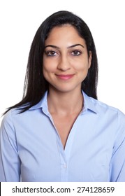 Passport picture of a smiling turkish businesswoman