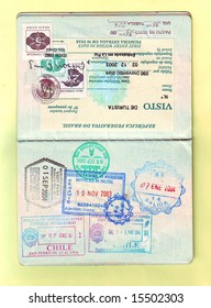 Passport stamps and visa