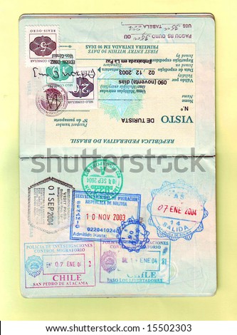 Passport stamps and visa