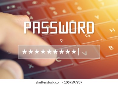 Password input on blurred background screen. Password protection against hackers.