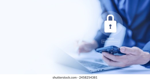 password privacy on an online system. cybersecurity internet. lock mark cyber security technology digital information. concept of secure data from crime, virus cyber, protect attacks from a hacker.