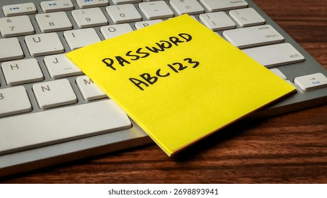 Password Security Risk: Weak Credentials on Sticky Note Lying on Keyboard