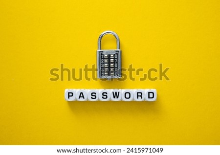 Password word and concept. Block letters on yellow background