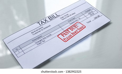 Past Due Seal Stamped On Tax Bill, Payment For Services, Month Expenses, Tariff