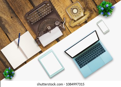 Vergangenheit, Gegenwart und Zukunft von Technologie und Geräten, von Schreibmaschine bis Computer