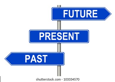 Past Present Future Traffic Sign On A White Background