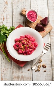 Pasta With Beet Pesto And Pistachio Nuts