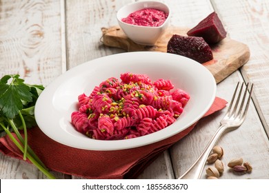 Pasta With Beet Pesto And Pistachio Nuts