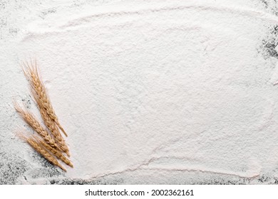 Pasta Or Bread Cooking Ingredients On Black Kitchen Table. Top View With Space For Your Text