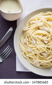 Pasta With Chicken And Creamy Sauce, Top View