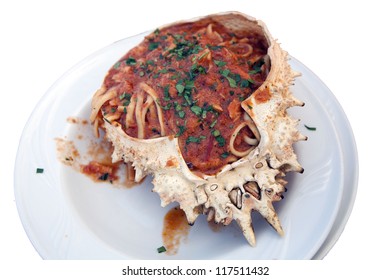 Pasta With Crawfish And Tomato Sauce, Isolated