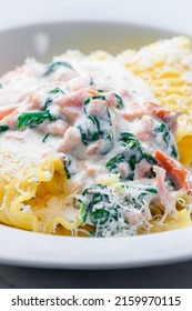 Pasta With Creamy Salmon Sauce With Spinach