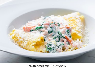 Pasta With Creamy Salmon Sauce With Spinach