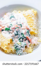 Pasta With Creamy Salmon Sauce With Spinach