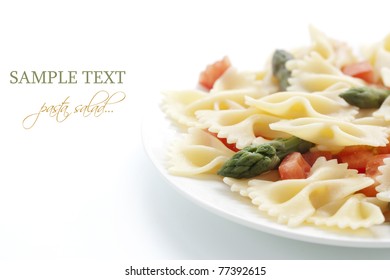 Pasta Farfalle, Tomato And Asparagus Salad On White Background