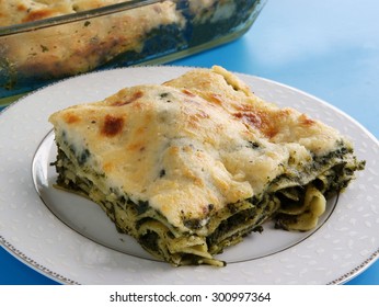 Pasta Lasagne With Spinach And Mushroom Au Gratin