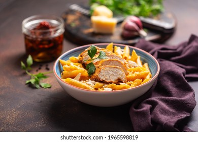 Pasta Penne With Cajun Sauce And Fried Chicken, Horizontal