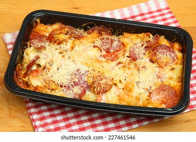 Pasta Ready Meal With Salami Sausage, Ham And Cheese.