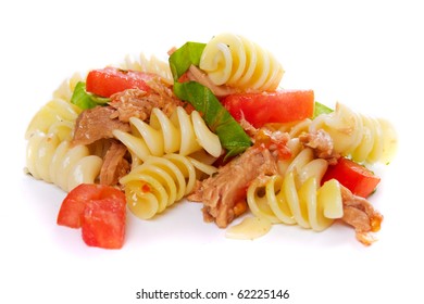 Pasta Salad With Tuna Meat Isolated On White Background