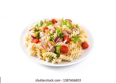 Pasta Salad With Vegetables Isolated On White Background