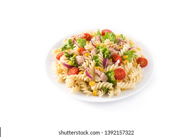 Pasta Salad With Vegetables Isolated On White Background