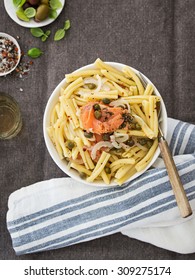 Pasta With Salmon (Gravad Lax) And Capers.