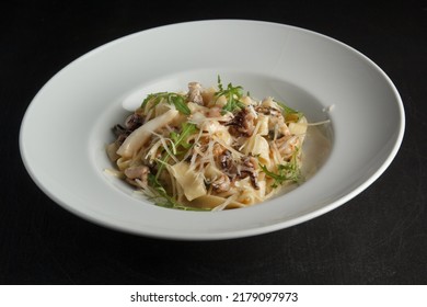 Pasta With Seafood, Parmesan, Shrimp And Mussels. Delicious Pasta