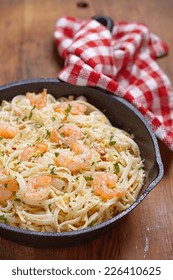 Pasta With Shrimp Scampi In A Pan