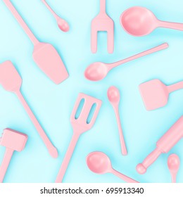 Pastel Beautiful Kitchen Tools, Minimal Conceptual Art With Clipping Path.