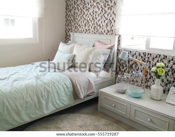 pastel bedroom decorating ideas stock photo (edit now) 555719287