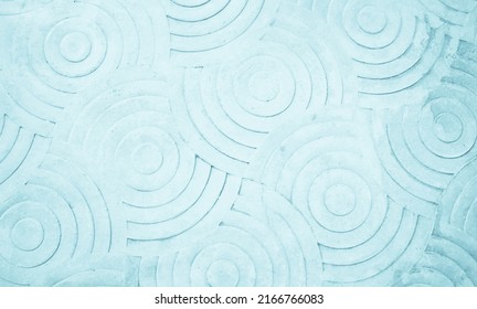 Pastel Blue Concrete Stone Texture Pattern Curved For Background In Summer Wallpaper. Cement And Sand Wall Of Tone Vintage. Floor Stamped Concrete Abstract Surface Clean Polished On Walkway In Garden.