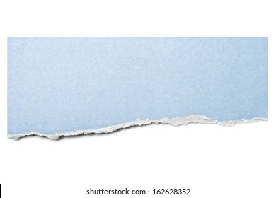 Pastel Blue Paper Tear Isolated On White With Soft Shadow.