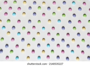 Pastel Candy On White Background.  Easter Theme Background. 