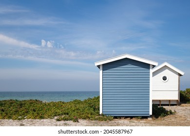 Pastel Coloured Beach Huts At Skanör Beach, South Of Sweden.