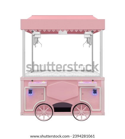 Pastel pink claw machine in the shape of a Cart for outdoor sales isolated on white background