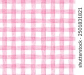 Pastel Pink Gingham watercolor seamless pattern. Checkered hand drawn background