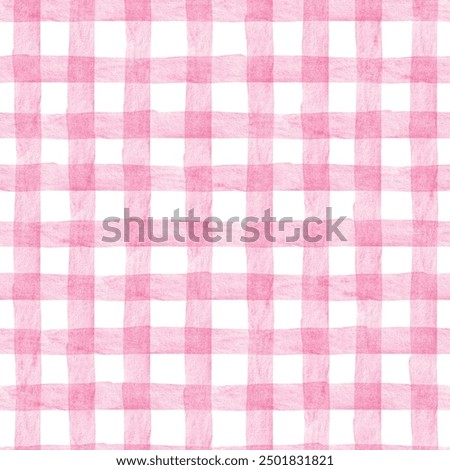 Pastel Pink Gingham watercolor seamless pattern. Checkered hand drawn background