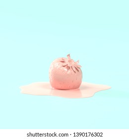 Pastel pink melted strawberry on blue background. Minimal concept idea. 3d illustrations. - Shutterstock ID 1390176302
