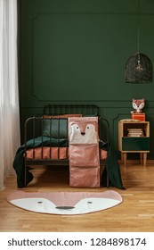 Pastel Pink, Orange And Dark Green Colors In Fashionable Kid's Bedroom