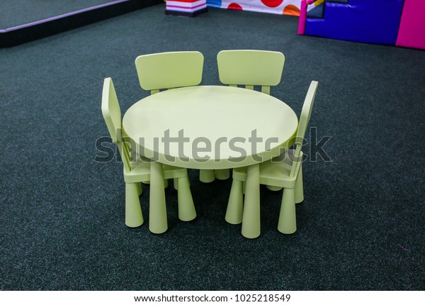 Pastel Round Green Children Table Chairs Royalty Free Stock Image
